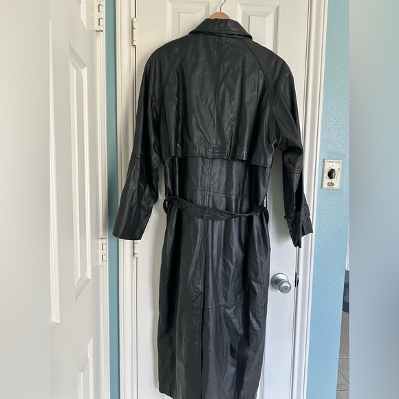 Vintage Duncan Row Women’s Black Leather Trench Coat size Medium - Picture 2 of 6